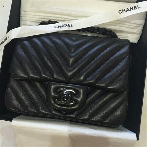 so black chevron chanel mini